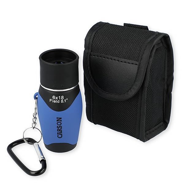 Carson MiniMight 6x18mm Pocket Monocular with Carabiner Clip - Compact Blue Optics for Outdoor Adventures