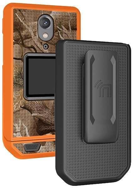 CAT S22 Flip Phone Case with Clip & Belt Holster - Slim Orange Camo Hard Shell Cover