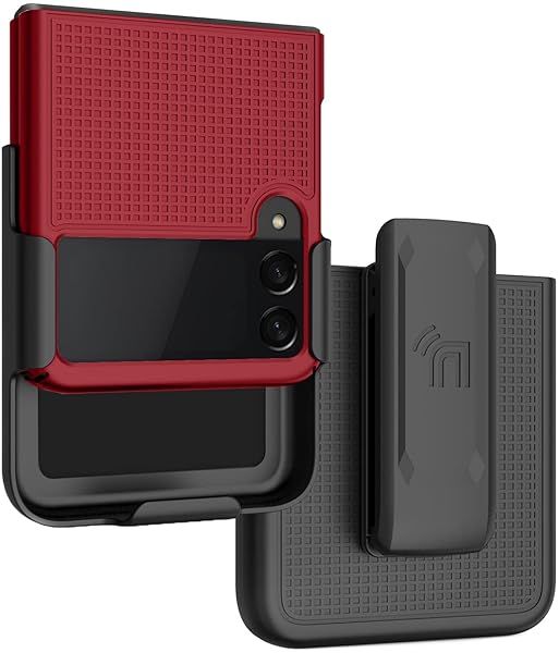 Galaxy Z Flip 3 5G Case with Clip - Slim Hard Shell & Rotating Belt Holster Combo - Red