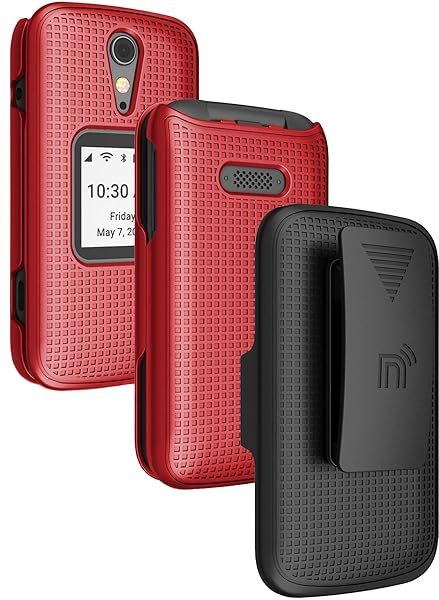 Jitterbug Flip2 Case with Clip - Red Snap-On Hard Shell & Rotating Belt Holster for Lively Flip Phone