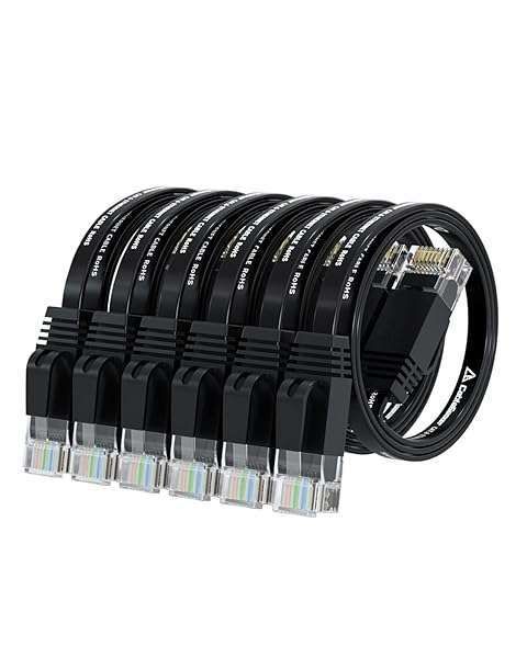 Cat 6 Ethernet Cable 1ft (6 Pack) (at a Cat5e Price but Higher Bandwidth) Flat Internet Network Cable - Cat6 Ethernet Patch Cable Short Black - Cat6 Computer Cable with Snagless RJ45 Connectors