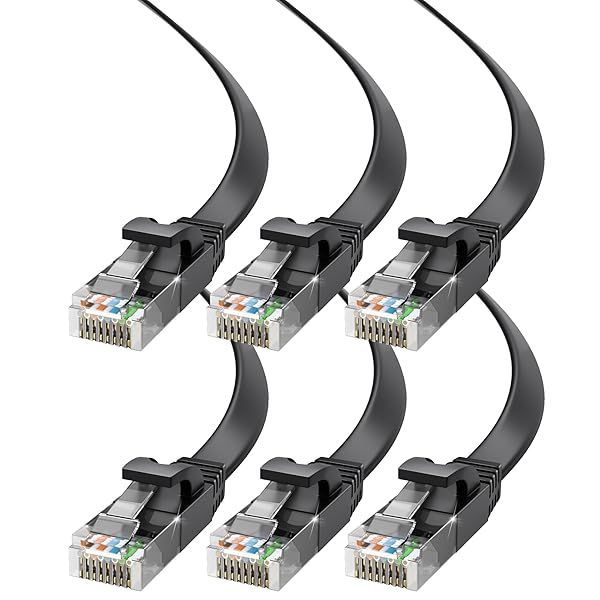 Cat6 Ethernet Cable 20ft 6-Pack - Flat High-Speed Network Cables for Gaming, Streaming, PC, PS5, Xbox - Durable & Space-Saving