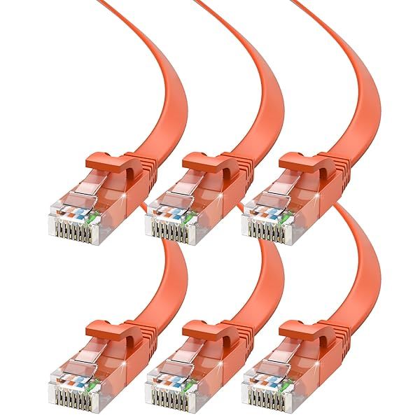 Cat6 Ethernet Cable 25ft 6-Pack - Flat High-Speed Network Cables for Gaming, Streaming, PC, PS5, Xbox - Durable & Space-Saving