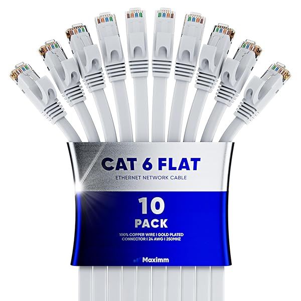 Cat 6 Ethernet Cable 30 ft - with a Flat, Space-Saving Design High-Speed Internet & Network LAN Patch Cable, RJ45 Connectors - 30ft / White / 10 Pack - Perfect for Gaming, Streaming, and More