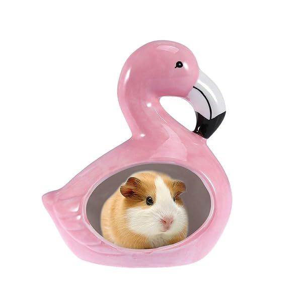 Flamingo-Shaped Ceramic Hamster Hideout: Perfect Cooling Hut for Hamsters, Hedgehogs & Gerbils