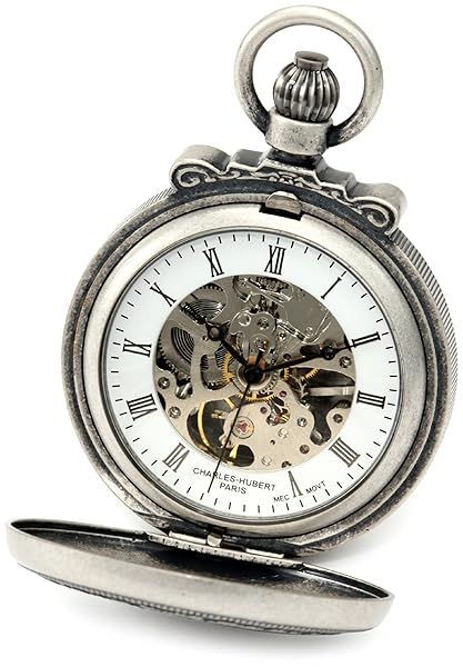 Charles-Hubert Paris 3866-S Classic Double Hunter Mechanical Pocket Watch - Antiqued Finish