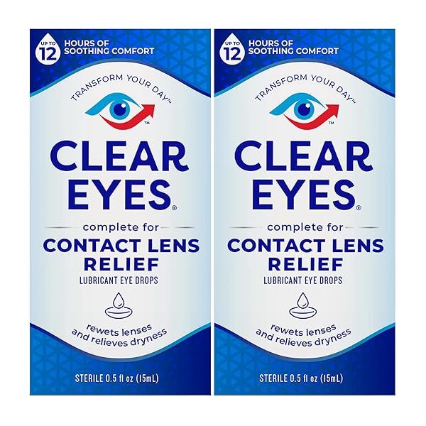Clear Eyes Multi-Action Eye Drops for Contact Lens Relief - 2 Count | Fast Relief for Dry Eyes