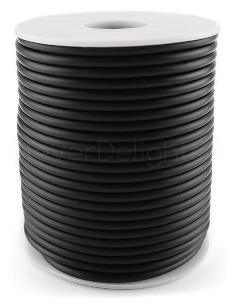 CleverDelights 75ft Black Hollow Rubber Tubing - 3mm Diameter, Durable Tube Cord for Versatile Use
