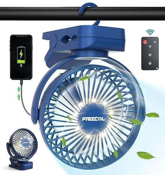Portable Clip-On Fan: 65-Hour Rechargeable Mini Fan with LED Lights for Camping, Travel, Golf Carts & More