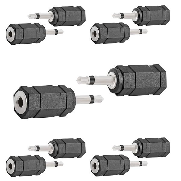 Cmple 10 Pack 3.5mm TS Mono Plug to Jack Adapter - Perfect for Headphones & Earphones