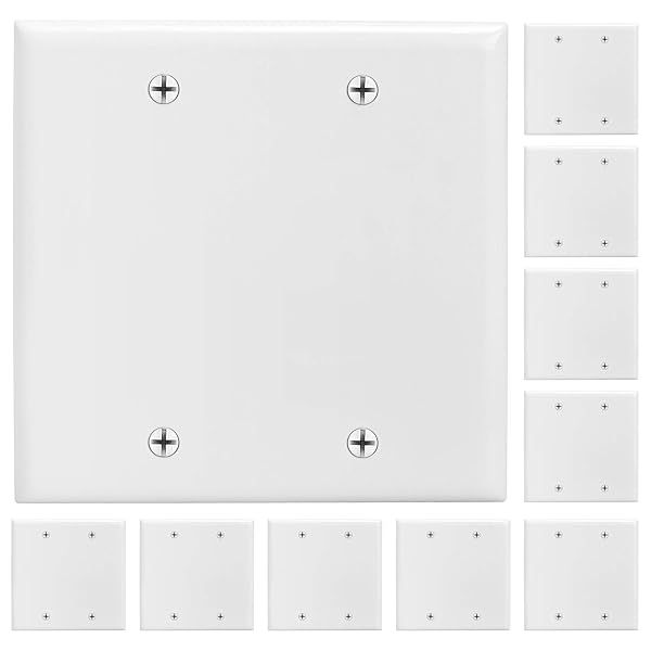 Cmple 2 Gang Blank Wall Plate - Standard Size GFCI Polycarbonate Thermoplastic Panel in White with Screws
