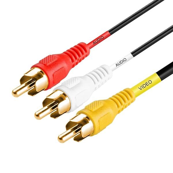 Cmple 1.5ft Gold Plated 3-Male RCA to RCA Composite A/V Cable for High-Quality Video & Audio