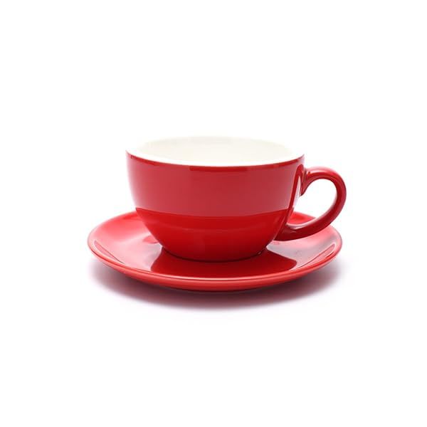 Coffeezone Ceramic Latte Art Cup & Saucer - Glossy Red 10.5 oz for Lattes, Cappuccinos & Espresso - Perfect for Coffee Shops & Baristas