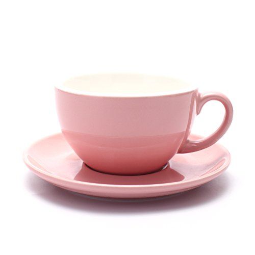 Coffeezone Latte Art Cup & Saucer Set - Glossy Pink Bone China for Lattes, Cappuccinos & Espressos - Perfect for Coffee Shops & Baristas