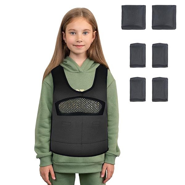 Compression Vest for Kids Ages 5-9 | Adjustable Weighted Vest with 6 Removable Weights - Black