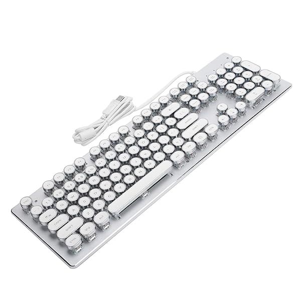 Retro Wired Mechanical Gaming Keyboard - 104 Keys, Ergonomic Design, Portable & Clicky - Perfect for Gamers (White)