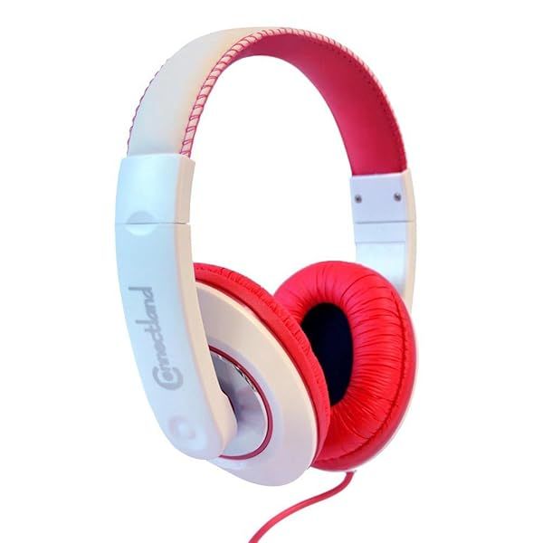 Connectland Over Ear Wired Headphones with Microphone for Kids & Adults - Lightweight Adjustable for iPhone, iPad, Tablet - Red & White