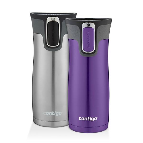 Contigo AUTOSEAL West Loop 16oz Travel Mugs - Vacuum-Insulated, Easy-Clean Lid, 2 Pack in Grapevine & Stainless Steel