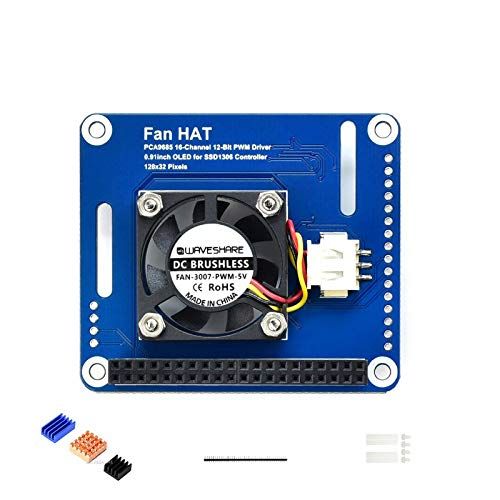 Coolwell Waveshare PWM Fan HAT for Raspberry Pi: I2C PCA9685, Temp Monitor & 16-Ch PWM Control