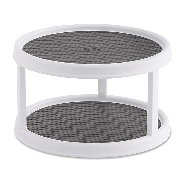 Copco 12-Inch Non-Skid Turntable - Durable 2-Tier Design, Easy to Clean, White/Gray