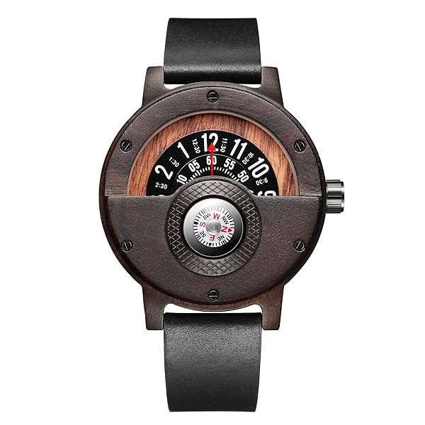 Shop Lightweight Handmade Compass Watches for Men - Stylish Quartz Sports Turntable Wooden Watch (#GO-145)