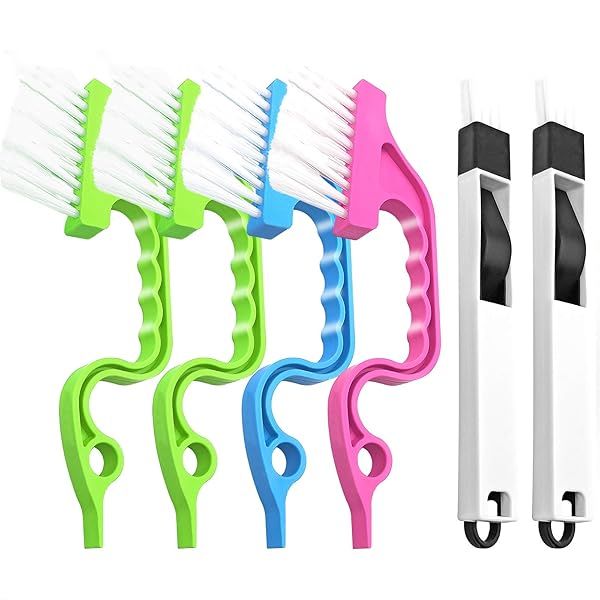6pcs Crevice Gap Cleaning Brush Set - 2-in-1 Dustpan & Groove Tools for Shutter, Window Track & Kitchen Cleaning