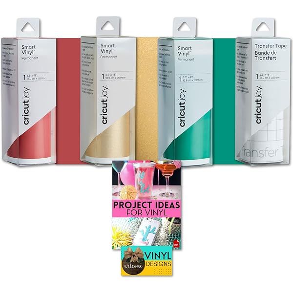 Buy Cricut Joy Smart Permanent Vinyl Roll Bundle - Shimmer Red, Gold & Green for DIY Projects, Waterproof & Matless Cutting