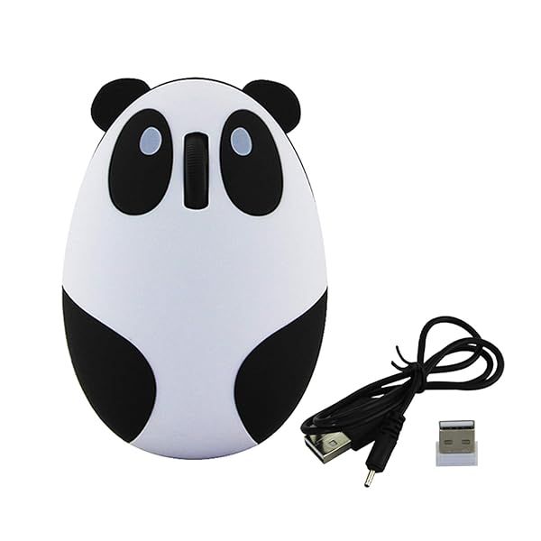 3C Cute Panda Wireless Mouse - Mini USB 2.4G Rechargeable Optical Mouse for Kids - Cartoon Design, 3 Buttons, White