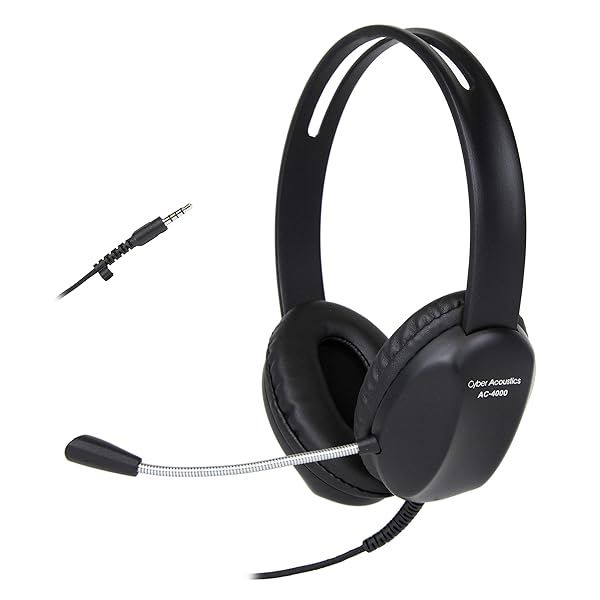 Cyber Acoustics AC-4000 Stereo Headset: Noise-Canceling Mic for PC, Mac & Tablets - Ideal for Classroom & Home Use