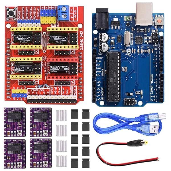 DAOKI CNC Shield V3.0 Kit: Arduino Expansion Board, 4 DRV8825 Drivers, Heatsinks & USB Cable for Engraving Machines