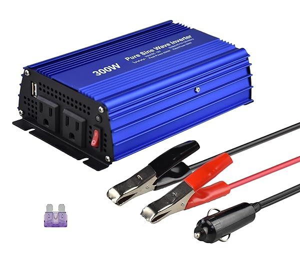 300W Pure Sine Wave Inverter DC 12V to AC 120V with Dual Sockets & USB Output - Perfect for Small Appliances