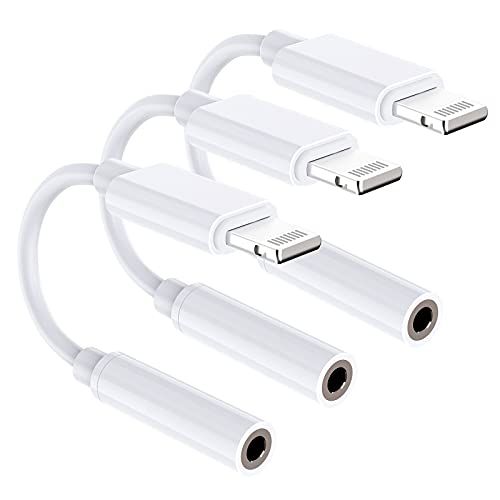 DESOFICON Apple MFi Certified Headphone Adapter for iPhone 14 - 3 Pack Lightning to 3.5mm AUX Connector with Music Control