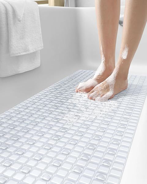DEXI Non-Slip Bathtub Mat 39x16 - Extra Long, Suction Cups, Drain Holes, Machine Washable for Safe Showering