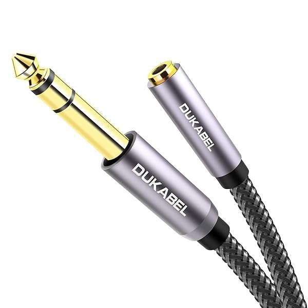 DUKABEL 8ft 1/4 to 1/8 Headphone Jack Adapter - 6.35mm to 3.5mm Extension Cable for Mixer, Guitar, Piano & More