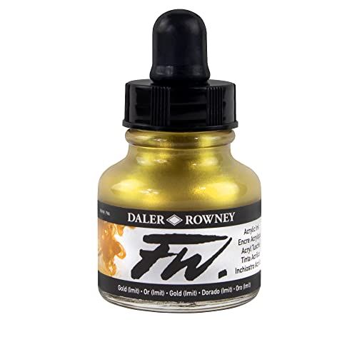 Buy Daler Rowney FW Gold Imitation Acrylic Ink - Versatile, Permanent Calligraphy & Archival Ink for Artists & Students