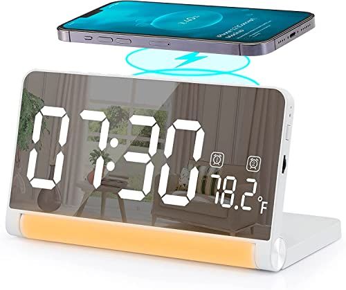 Digital Alarm Clock with Wireless Charger & Dimmable Display - Perfect for Heavy Sleepers & Teens