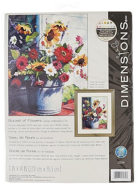 Dimensions Bucket of Flowers Crewel Embroidery Kit - 11'' W x 14'' H for Beautiful Home Decor
