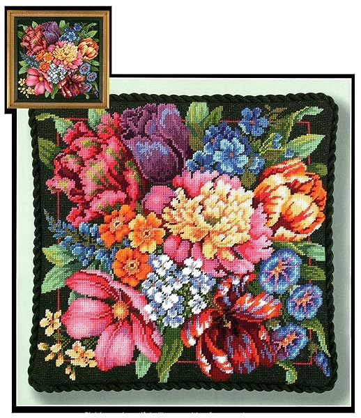 Dimensions Needlepoint Kit - Floral Splendor 14'' x 14'' in Red | Perfect for Home Decor