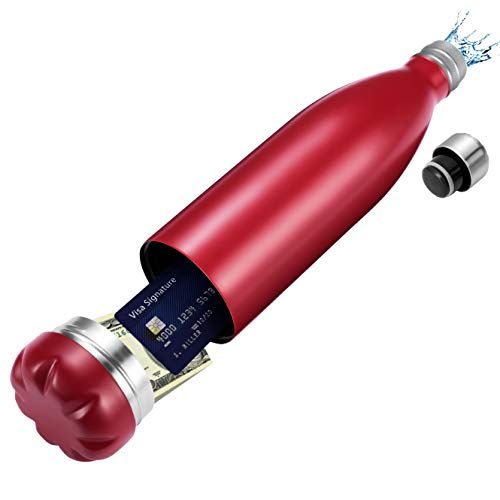 Stainless Steel Diversion Safe Water Bottle: Hidden Compartment for Cash, Keys & Valuables - Leak Proof & Insulated - Red