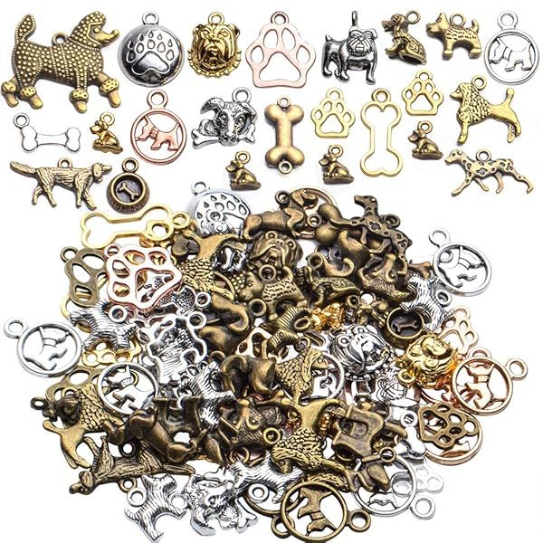 Bulk Dog Charms: 100g Antique Alloy Pet Pendants for DIY Jewelry & Crafting Supplies