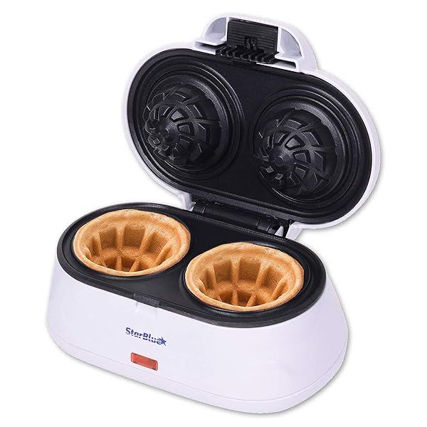 StarBlue Double Waffle Bowl Maker - Quick Belgian Waffles for Ice Cream & Fruit | Perfect Gift Idea | 1200W, 110V