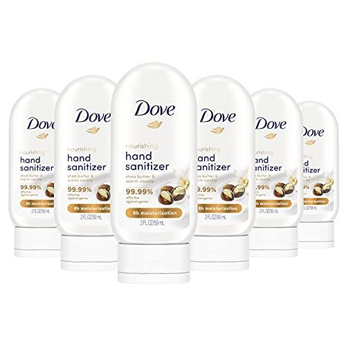 Dove Nourishing Hand Sanitizer: 99.99% Effective, Shea Butter & Vanilla, 61% Alcohol, 8-Hour Moisturization - 2 oz, 6 Count