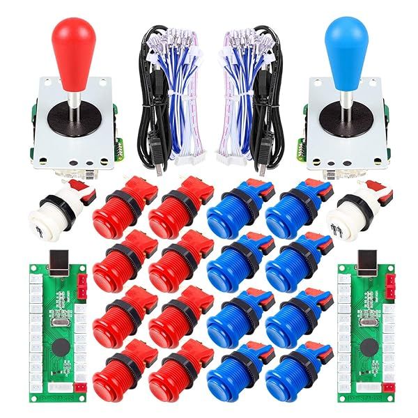 EG STARTS 2 Player Arcade Joystick Kit: USB Encoder, Joystick Handles & Arcade Buttons for PC, MAME, Raspberry Pi - Red & Blue