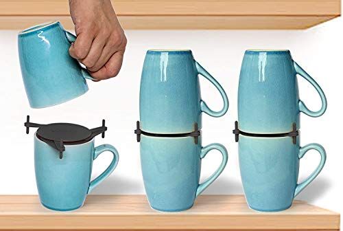 ELYPRO Coffee Mug Organizer: Expandable & Stackable Kitchen Storage for Mugs & Tea Cups - Space-Saving Cabinet Solution (Black)