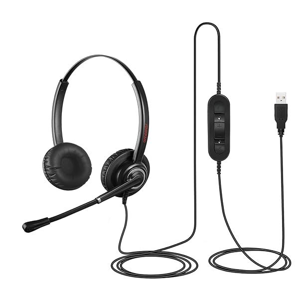 EMAIKER Black USB Headset with Noise-Canceling Mic for PC, Zoom, Teams & Call Center - Perfect for Office & Telework