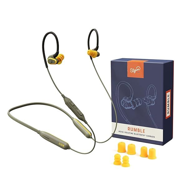 Elgin Rumble Bluetooth Earplugs: 27dB Noise Reduction, 20hr Battery, IP67 Waterproof - OSHA Compliant Earbuds for Work