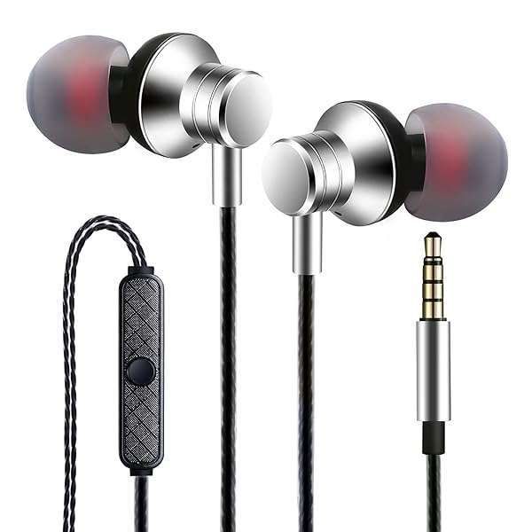 Empsun Wired Earbuds with Microphone - Stereo Bass, Noise Isolation, Compatible with Smartphones & Tablets (Silver)