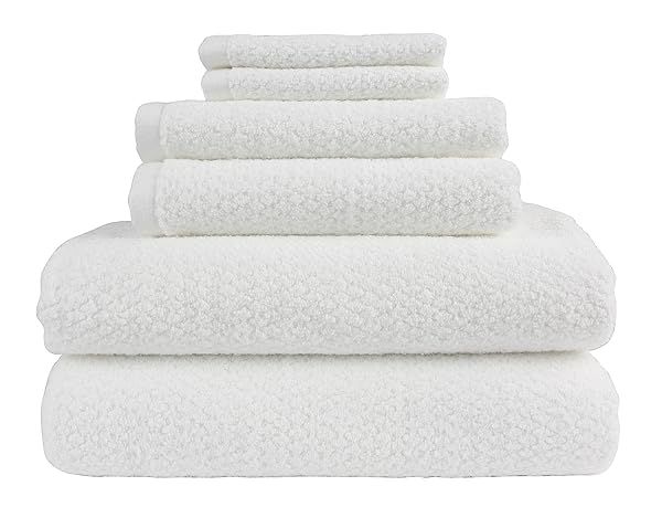 Everplush Diamond Jacquard 6-Piece White Bath Towel Set - Luxurious Softness & Absorbency