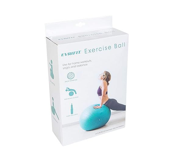 EvriFit Exercise Ball with Pump - Easy Inflate, Ideal for Posture, Back Pain Relief & Pregnancy Support - Teal Color
