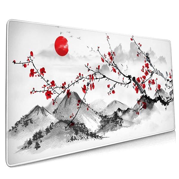 XXL Cherry Blossom Gaming Mouse Pad 35.4x15.7 Inch - Non-Slip Rubber Base & Stitched Edges for Home Office & Gaming
